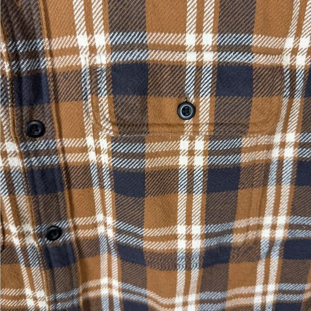 American Eagle Outfitters Brown and Navy Plaid Button-Down Shirt